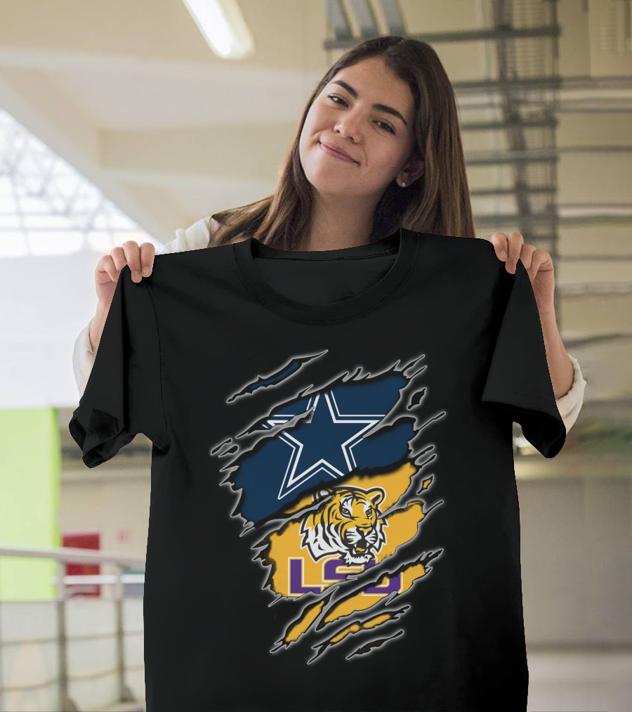 Cowboys Star And Lsu Tiger Claw Marks T-Shirt