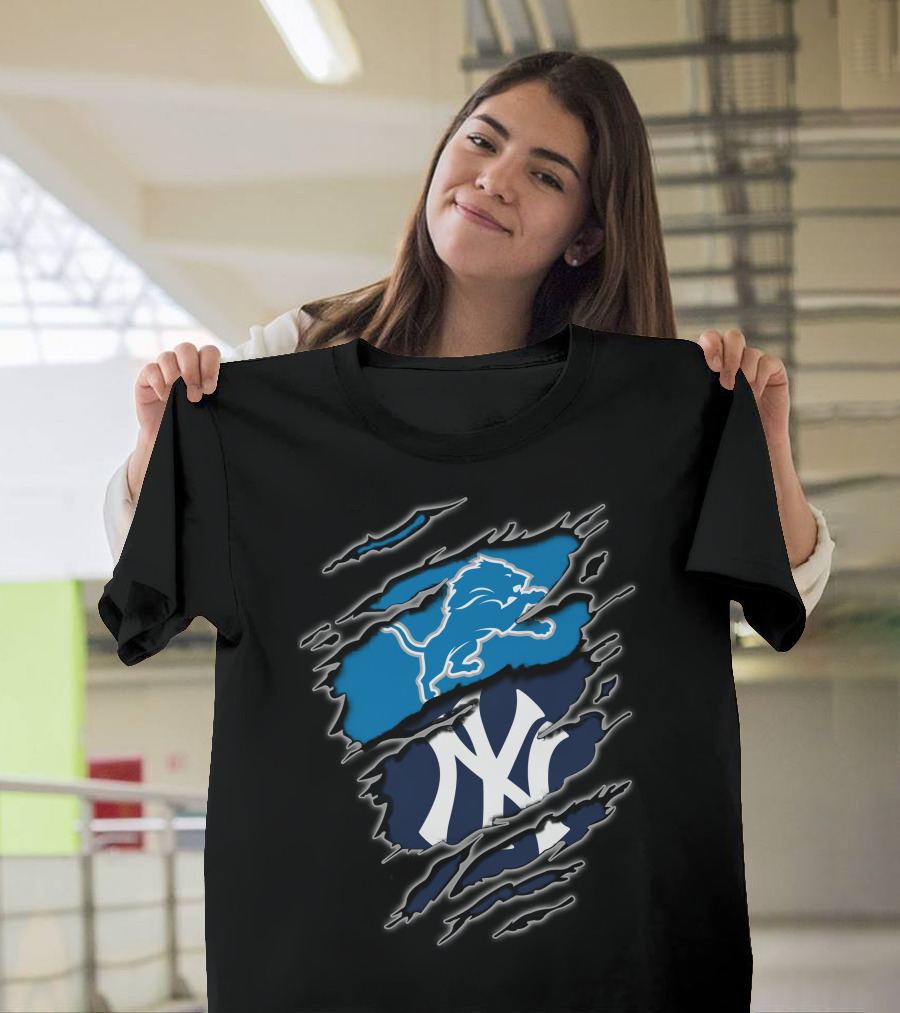 Detroit Lions New York Yankees Fan Merge T-Shirt