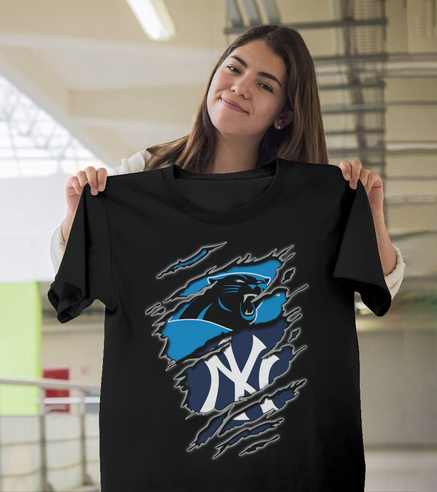 Carolina Panthers New York Yankees Claw Marks Fusion T-Shirt