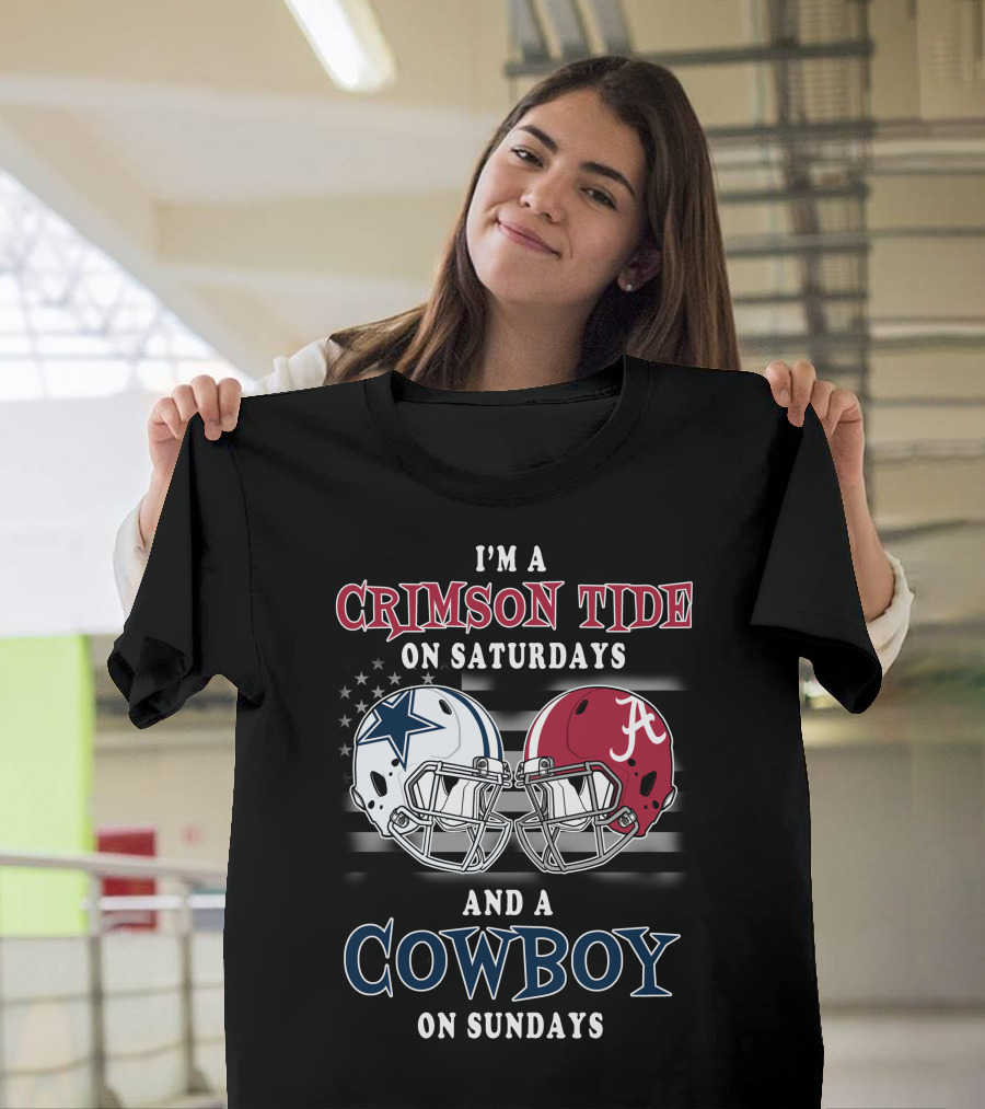 Crimson Tide On Saturdays Cowboy On Sundays Football Helmets T-Shirt