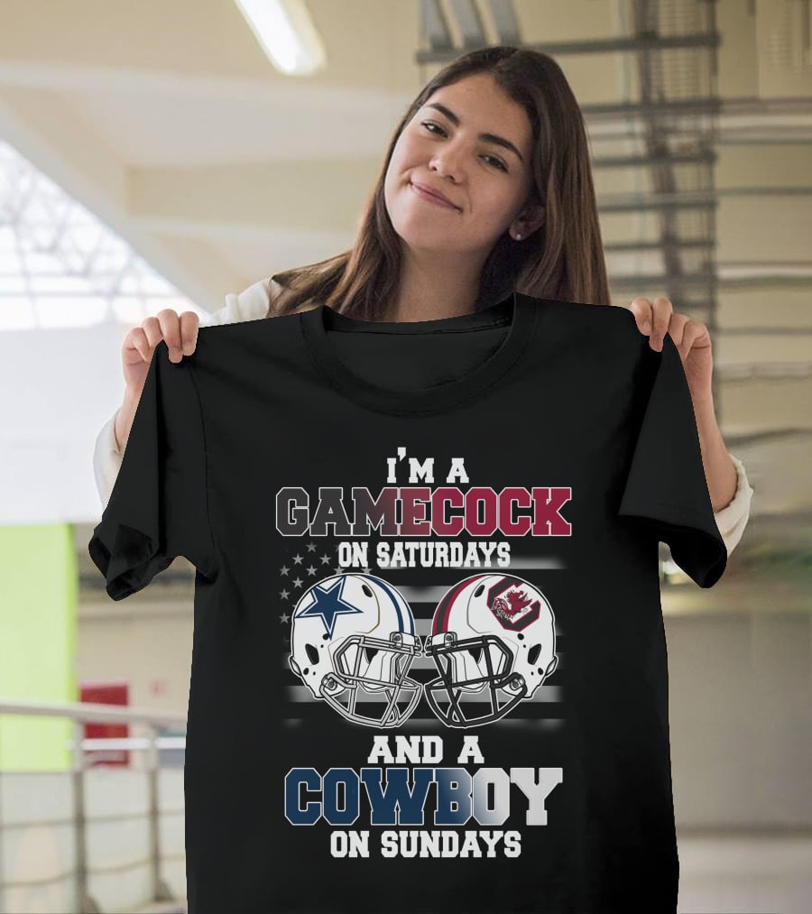 I'm A Gamecock On Saturdays And A Cowboy On Sundays Football Helmets T-Shirt