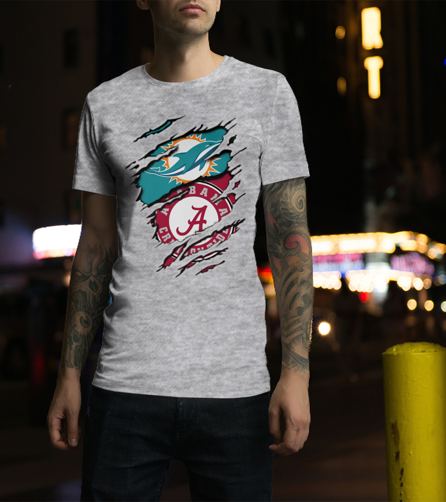 Alabama Crimson Tide Miami Dolphins Crossover Fan Jersey T-Shirt