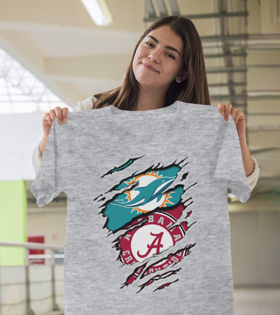 Alabama Crimson Tide Miami Dolphins Crossover Fan Jersey T-Shirt