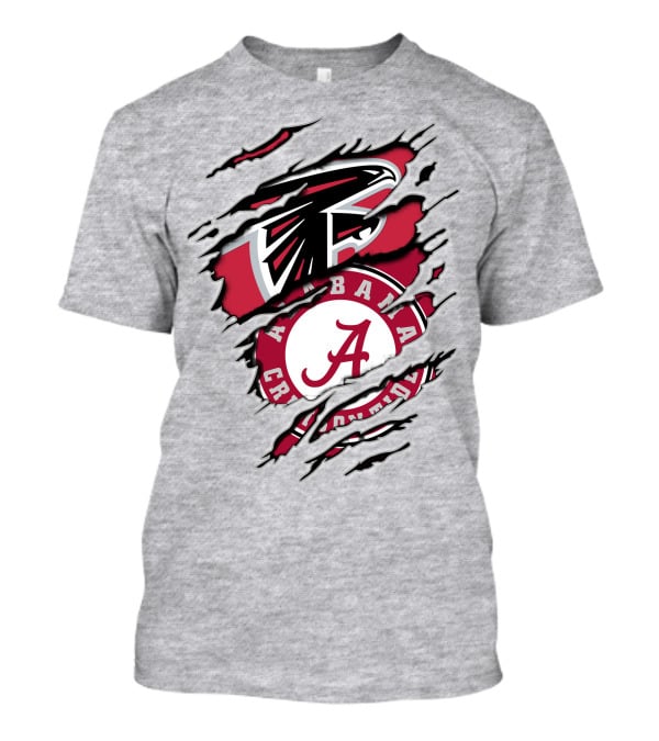 Alabama Crimson Tide And Atlanta Falcons Ripped Logo Combo T-Shirt