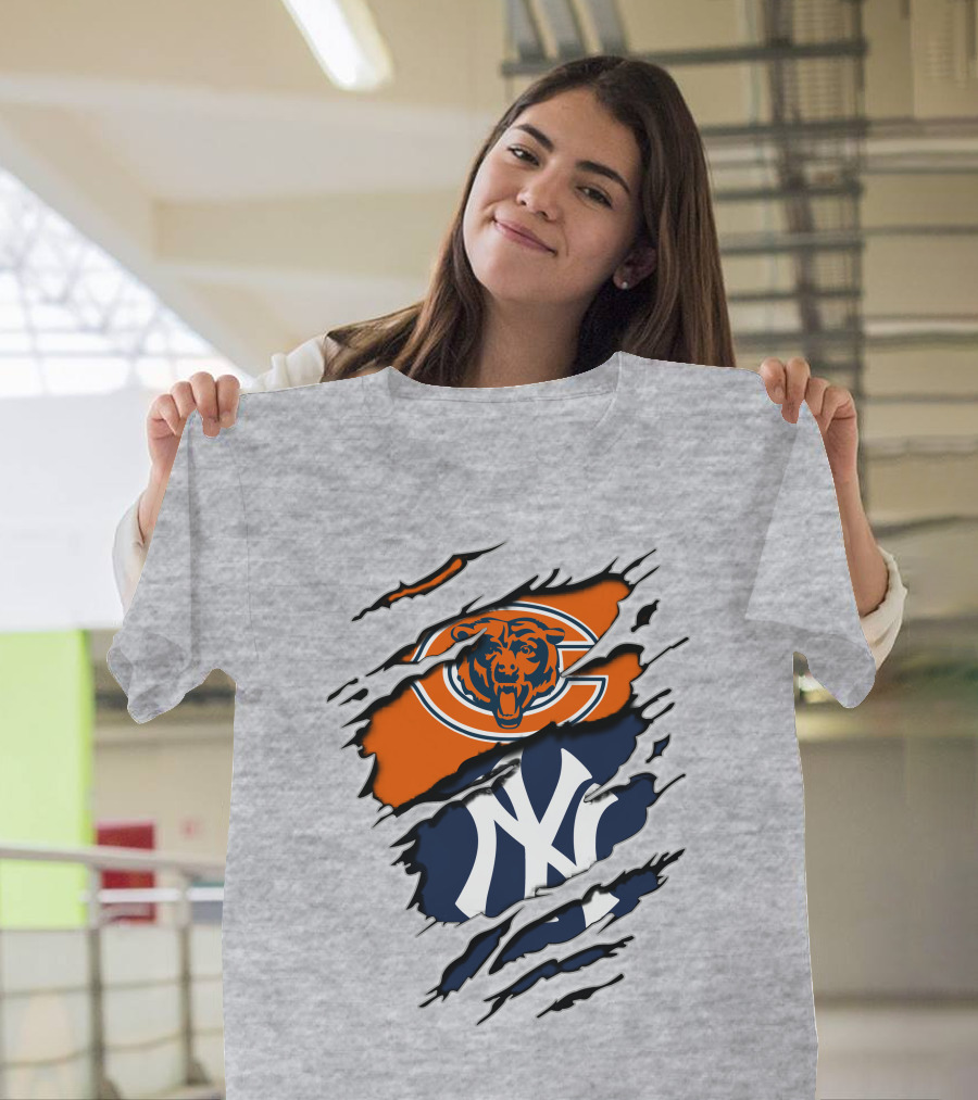 Chicago Bears New York Yankees Collaboration Logo Fusion T-Shirt