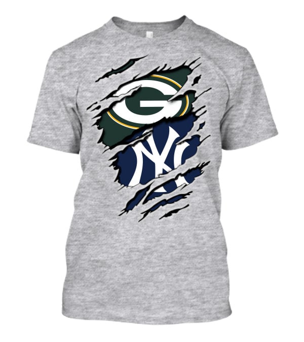 Green Bay Packers New York Yankees Torn Logo Fusion T-Shirt