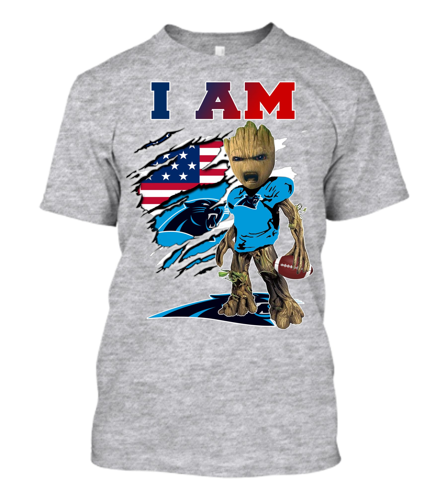I Am Panthers Groot Football American Flag Crossover T-Shirt