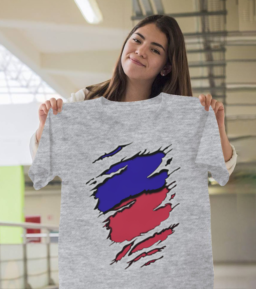 Ao Rach Two-Tone Distressed Blue Red Scratches T-Shirt