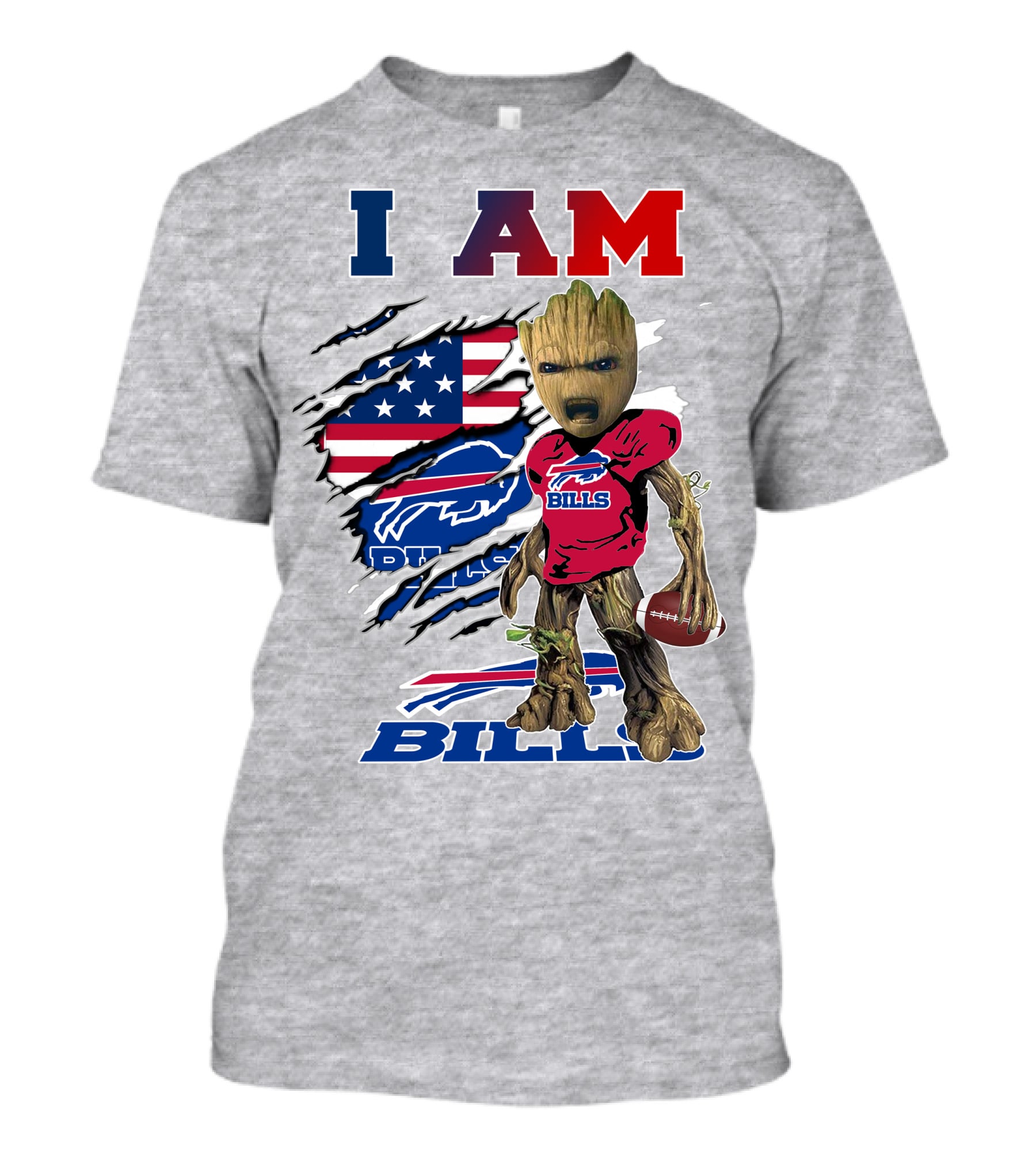 I Am Groot Buffalo Bills American Flag Football T-Shirt