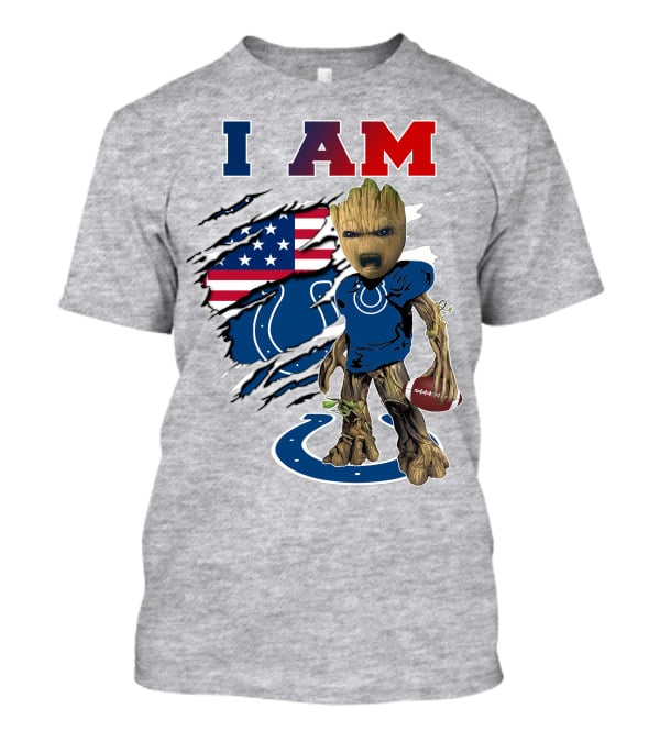 I Am Groot Colts Nfl Football American Flag Guardians Of The Galaxy T-Shirt