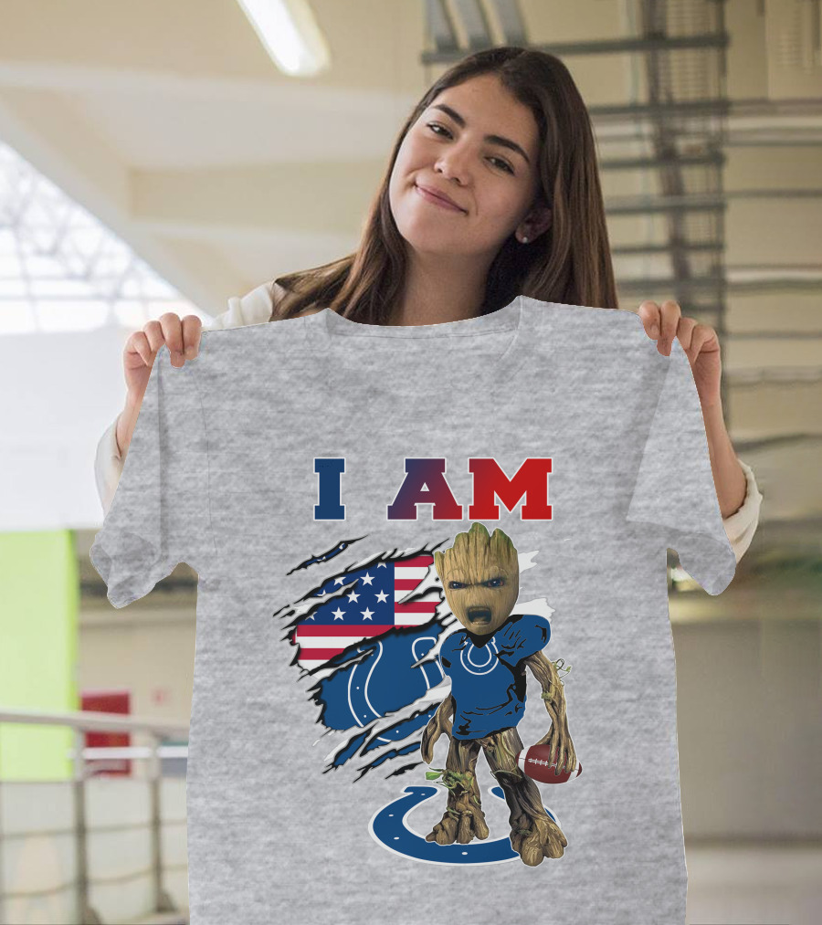 I Am Groot Colts Nfl Football American Flag Guardians Of The Galaxy T-Shirt
