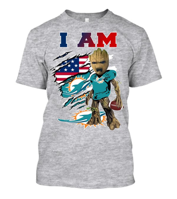 I Am Dolphins Football Groot American Flag T-Shirt