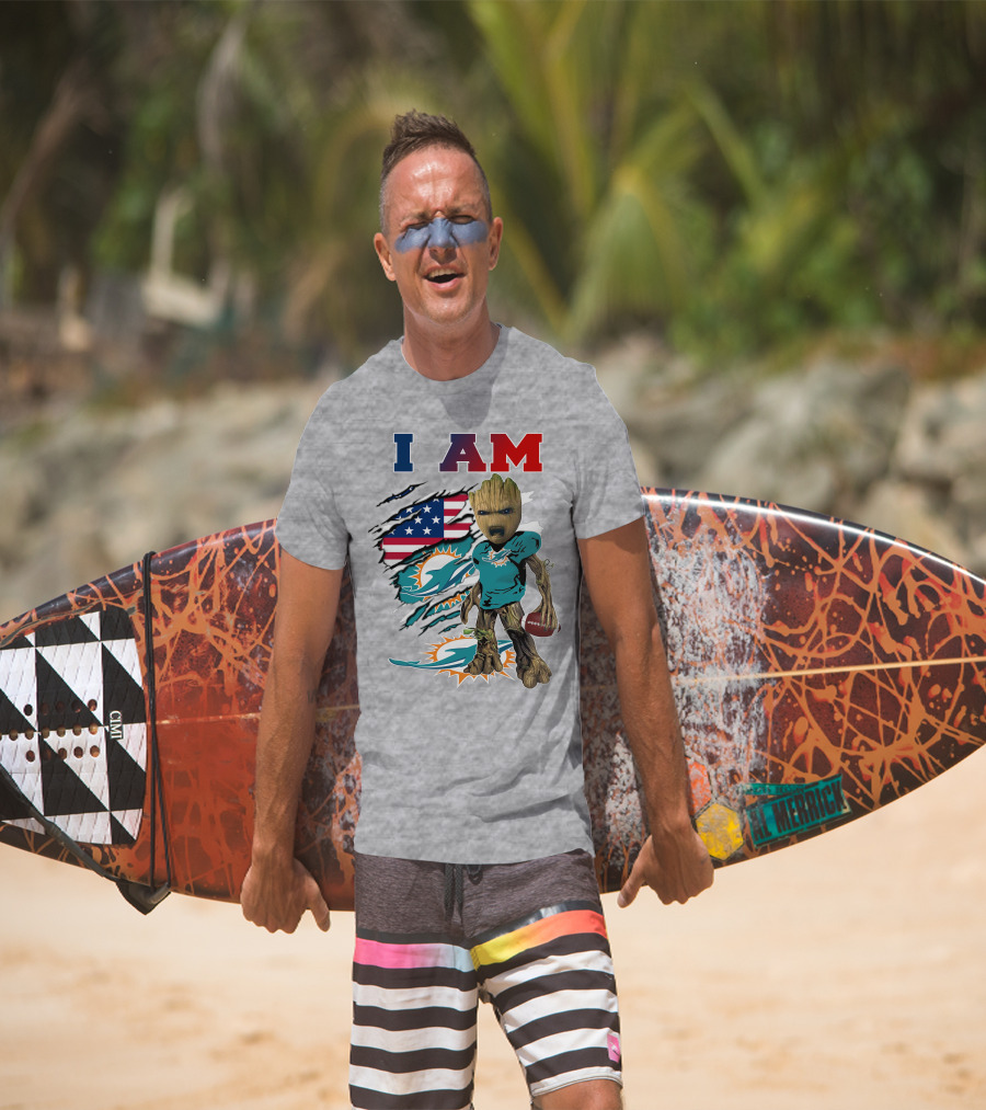 I Am Dolphins Football Groot American Flag T-Shirt