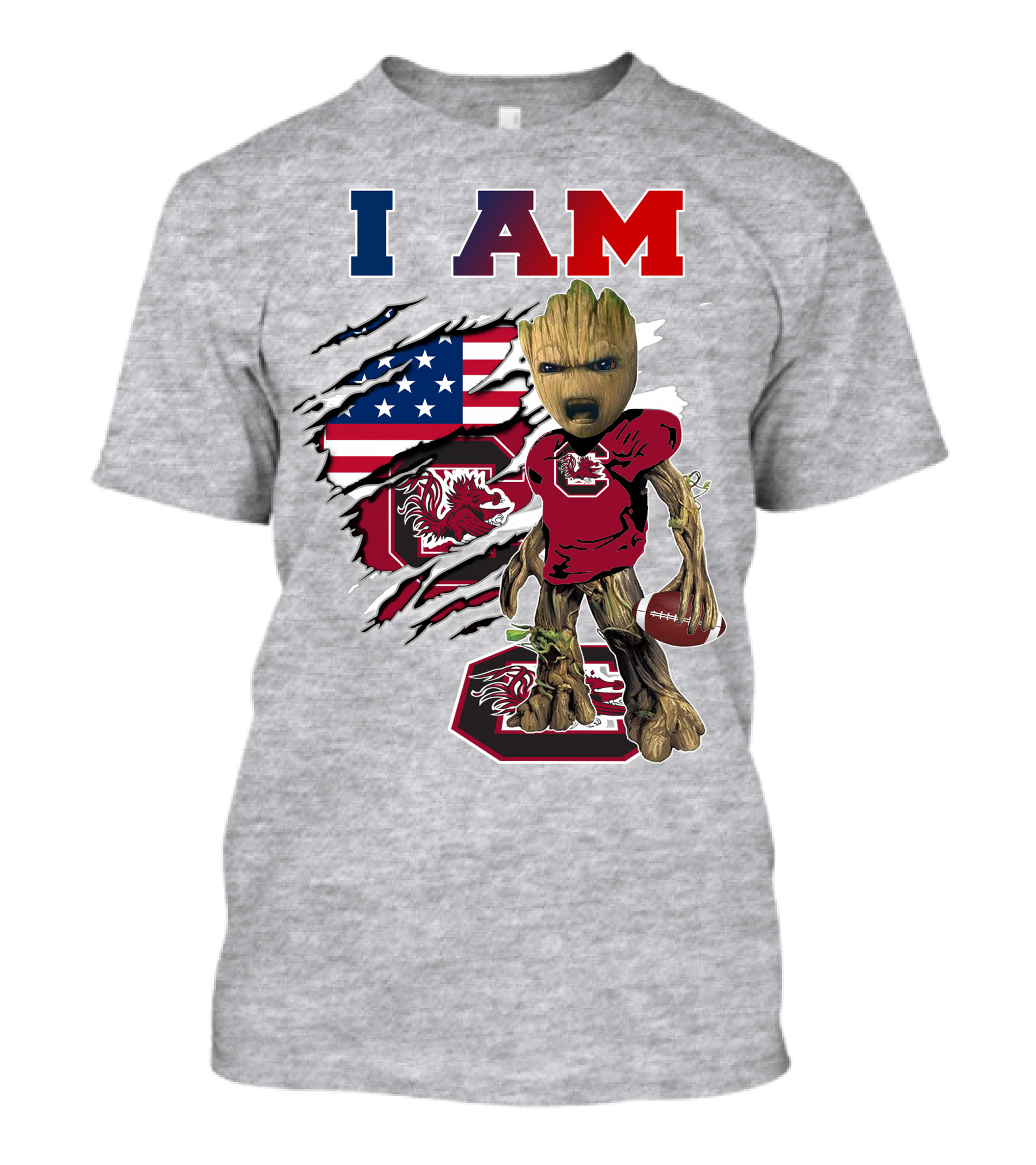 I Am Groot Gamecocks American Flag Football T-Shirt