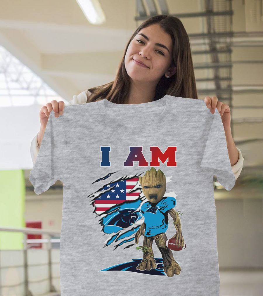 I Am Panthers Groot American Flag Football Crossover T-Shirt