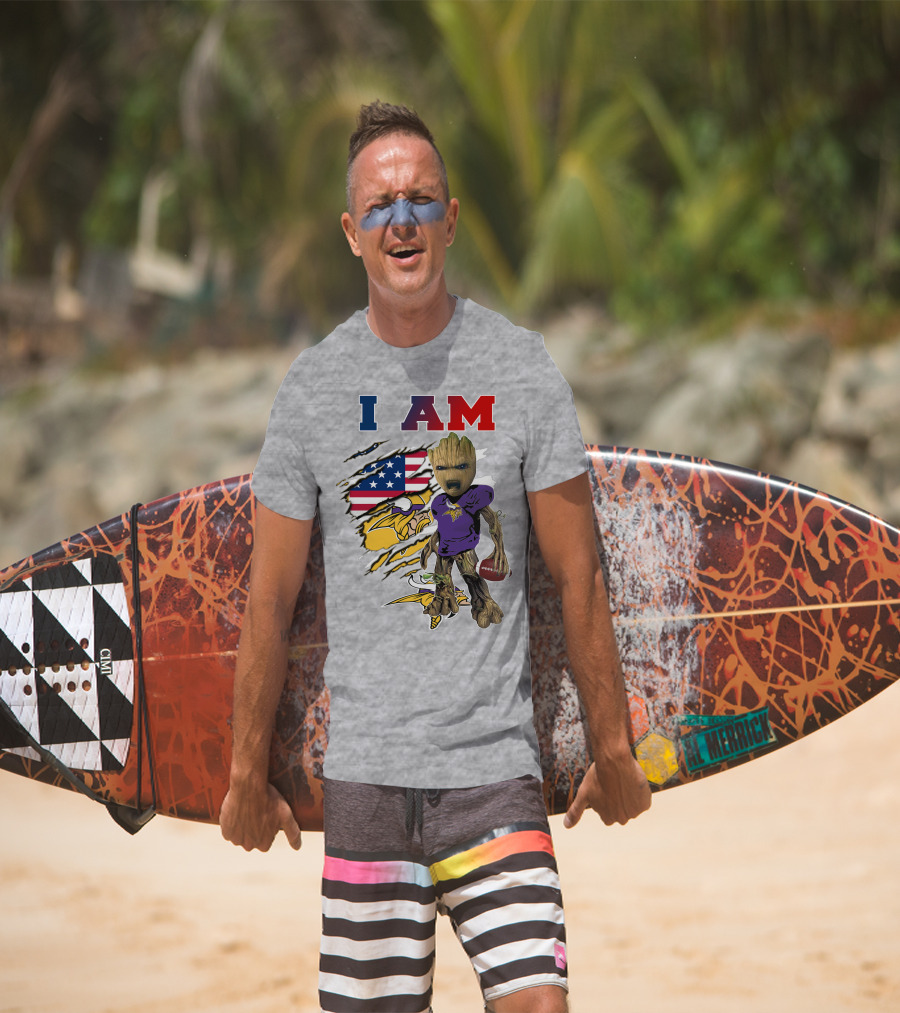 I Am Groot Vikings Nfl Football American Flag T-Shirt