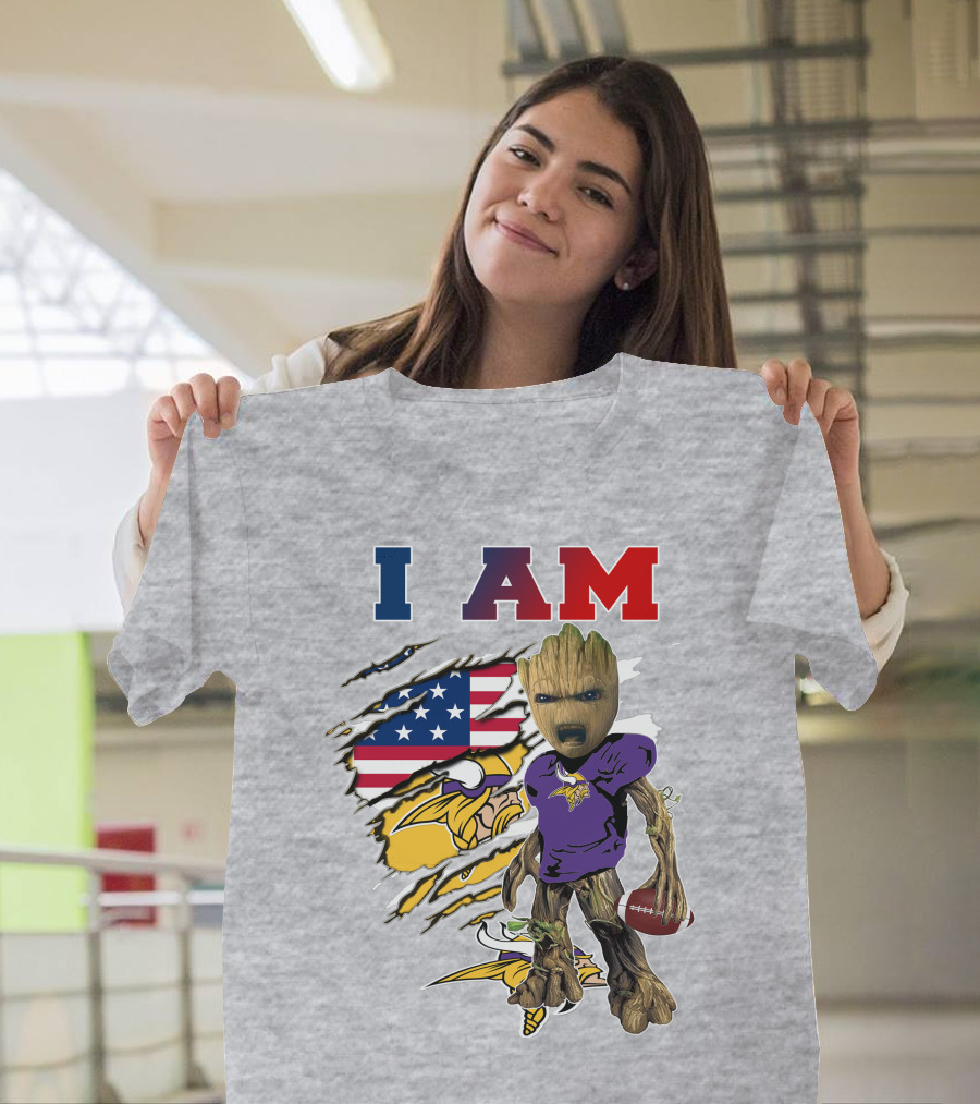 I Am Groot Vikings Nfl Football American Flag T-Shirt