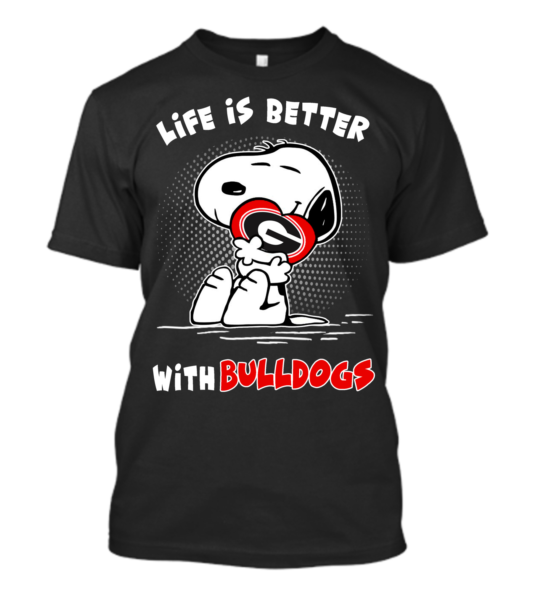 Life Is Better With Bulldogs Snoopy Hugging Georgia Helmet T-Shirt