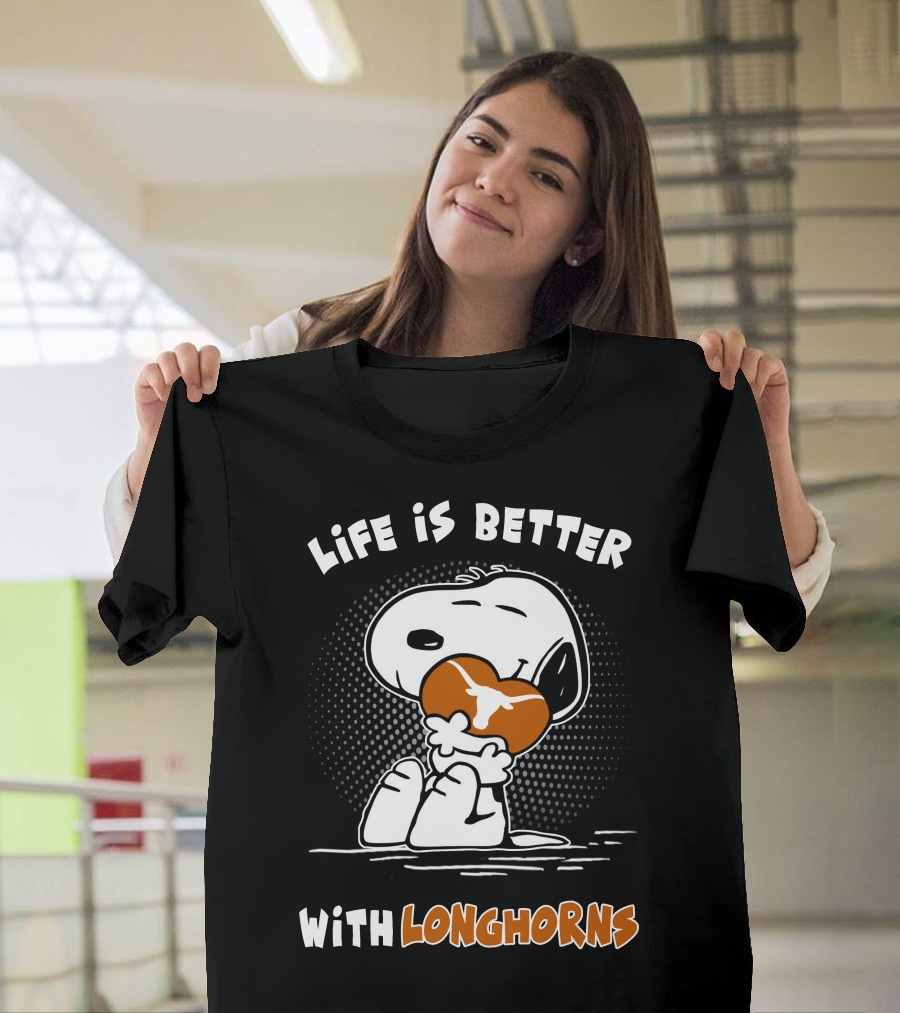 Life Is Better With Longhorns Snoopy Hugging Football T-Shirt