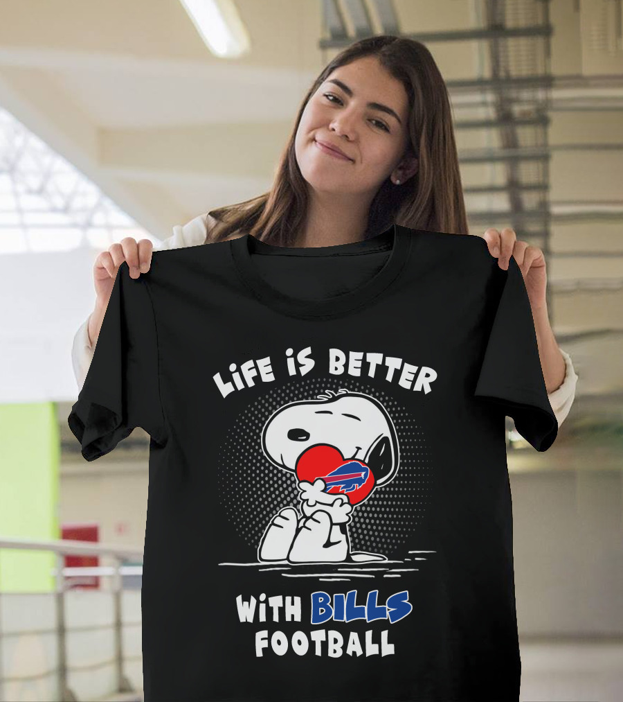 Life Is Better With Bills Football Snoopy Holding Buffalo Bills Logo Balloon T-Shirt
