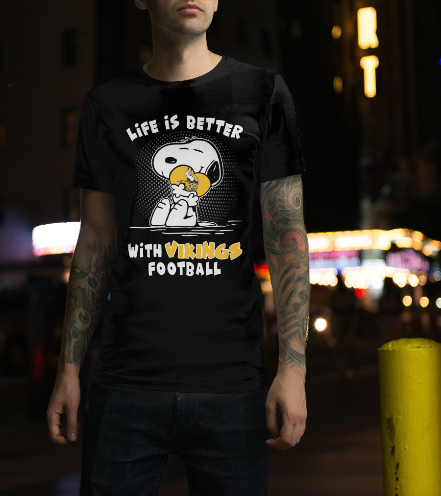 Life Is Better With Vikings Football Snoopy Hugging Helmet T-Shirt