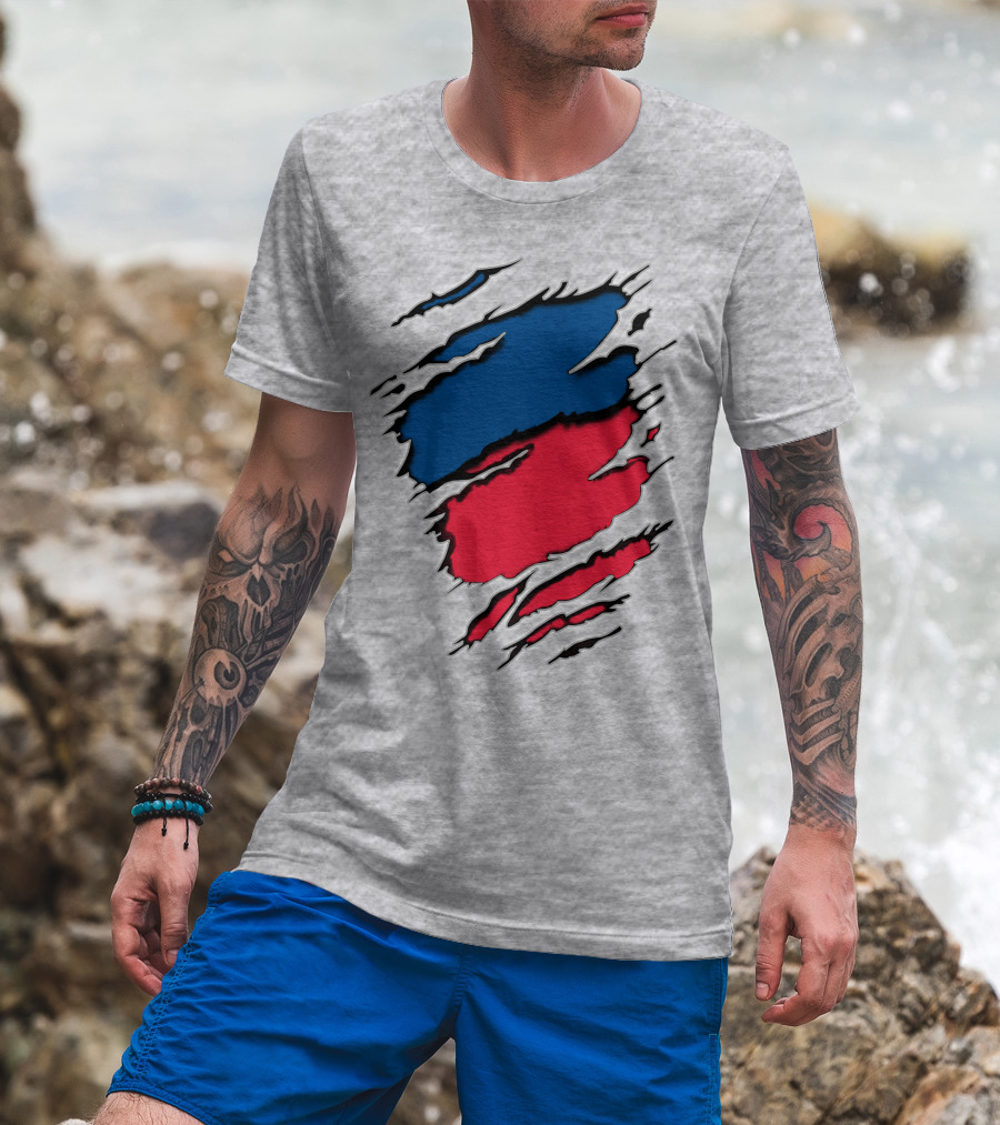 Blue And Red Claw Marks Design On Gray 5 Tshirt T-Shirt