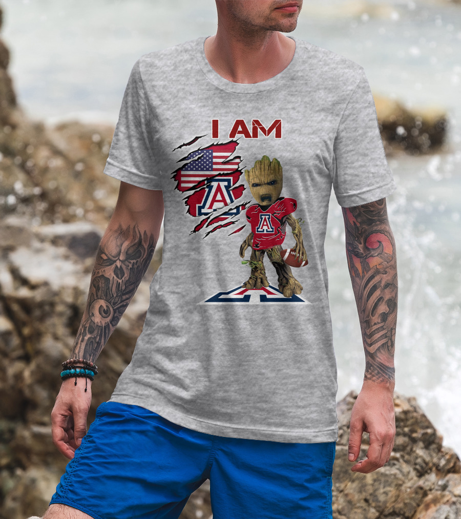 I AM Arizona Wildcats Groot Football USA Flag T-Shirt