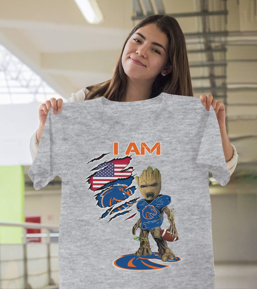 I Am Baby Groot Boise State Broncos Football American Flag T-Shirt