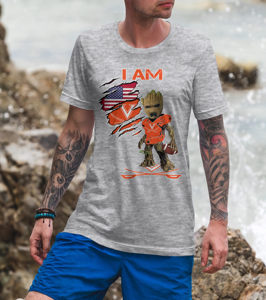 I AM Baby Groot Cavaliers Football USA Flag T-Shirt