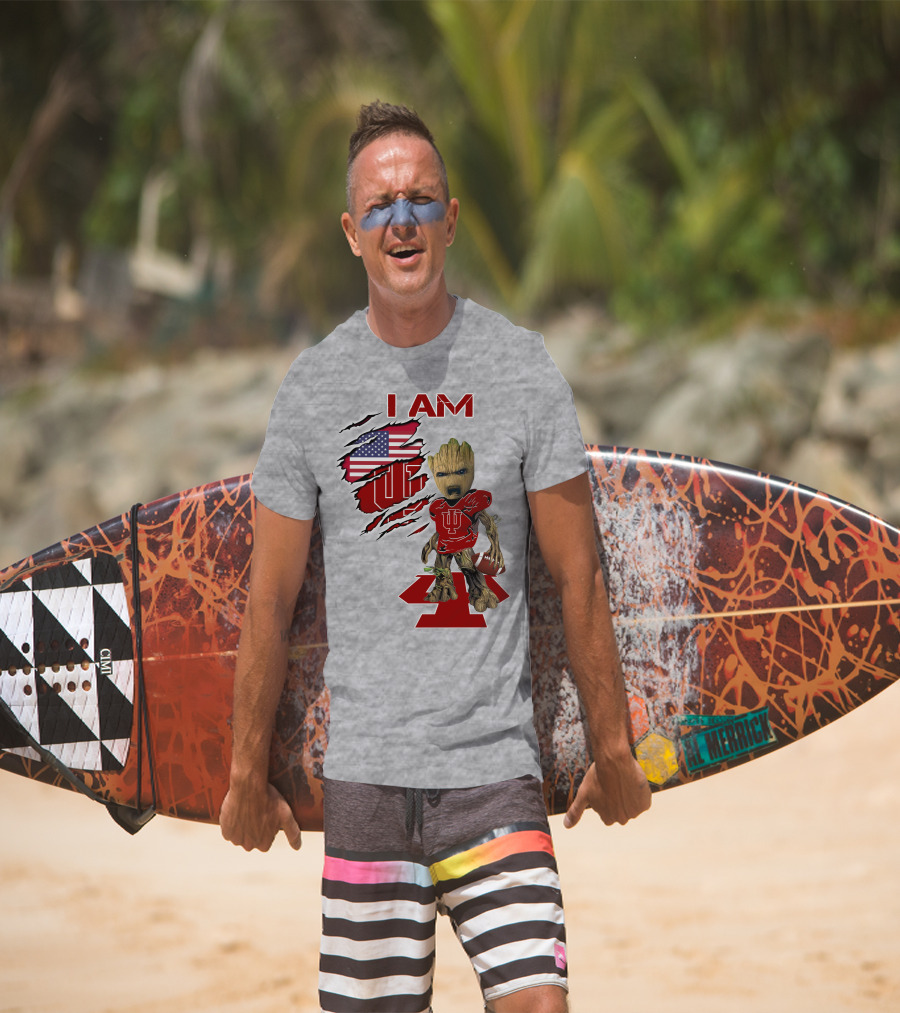 I Am Iu Hoosiers Baby Groot American Flag Football T-Shirt