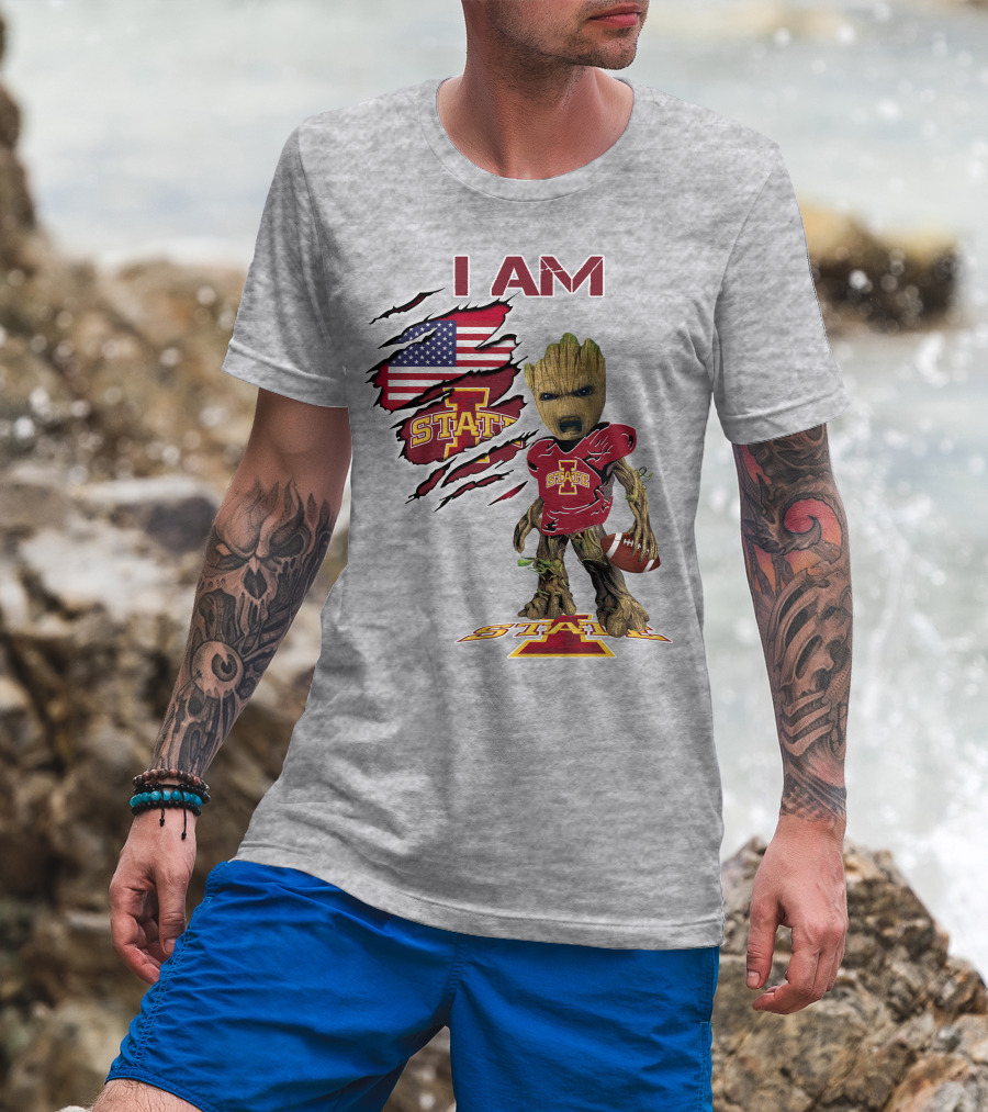 I Am Iowa State Baby Groot Football USA Flag T-Shirt