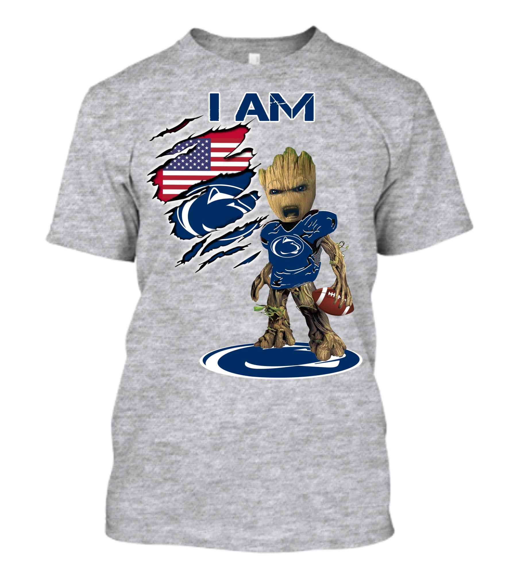 I Am Penn State Baby Groot American Flag Football T-Shirt