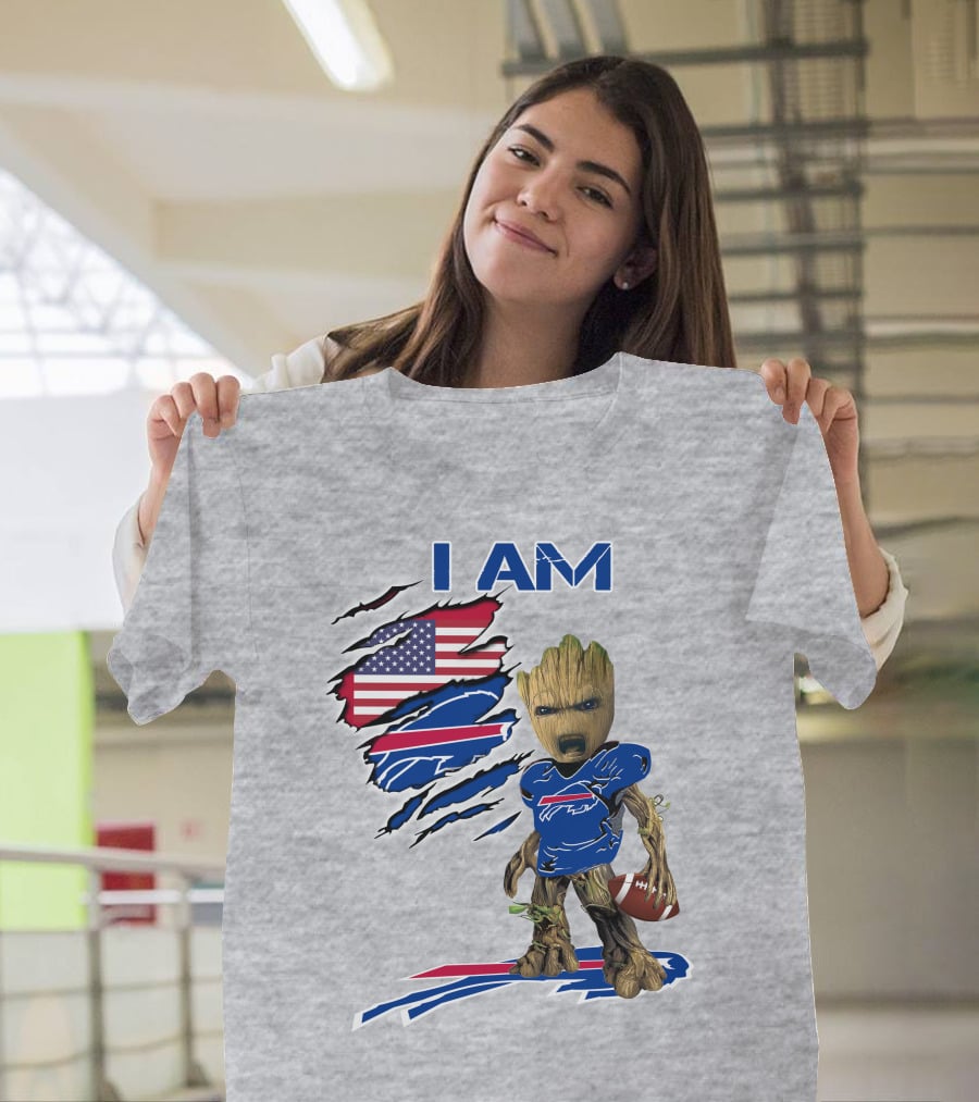 I Am American Flag Football Groot Bills T-Shirt