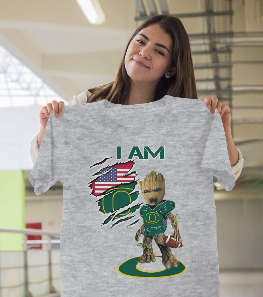 I AM American Flag Oregon Duck Baby Groot Football T-Shirt