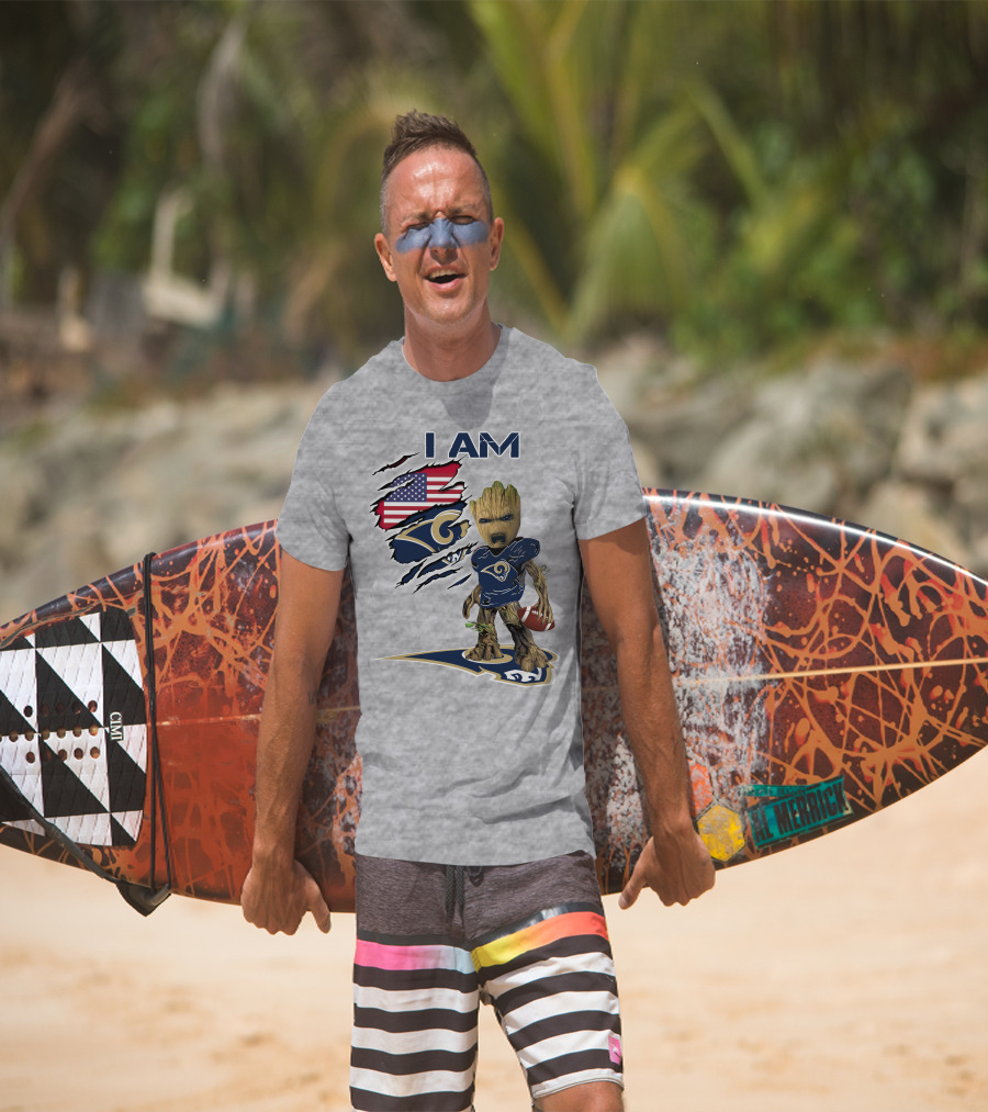 I Am Groot Rams Football American Flag T-Shirt