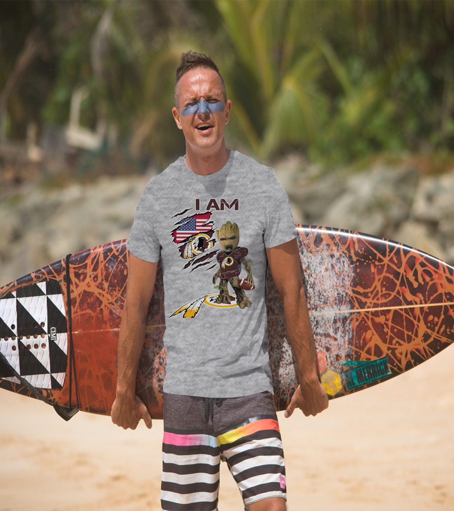 I Am Redskins Groot Football Nfl Logo Usa Flag T-Shirt