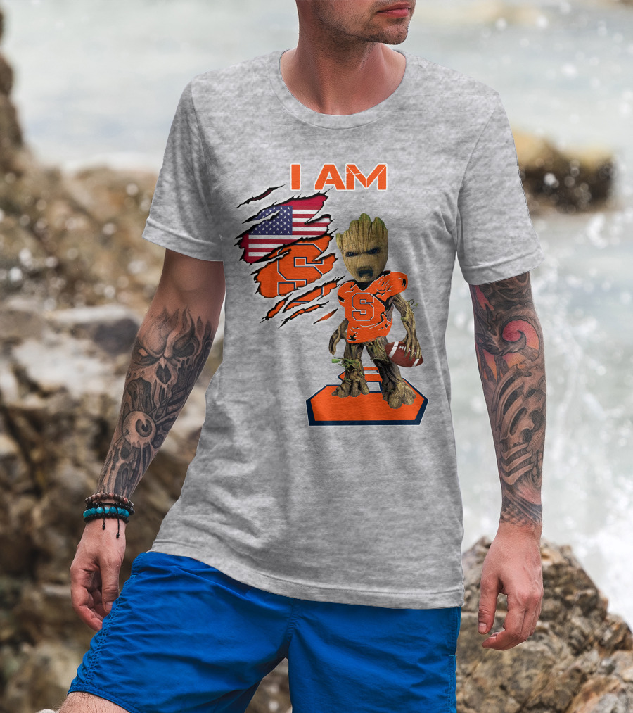 I Am Syracuse Baby Groot American Football Player With Flag And Orange S T-Shirt
