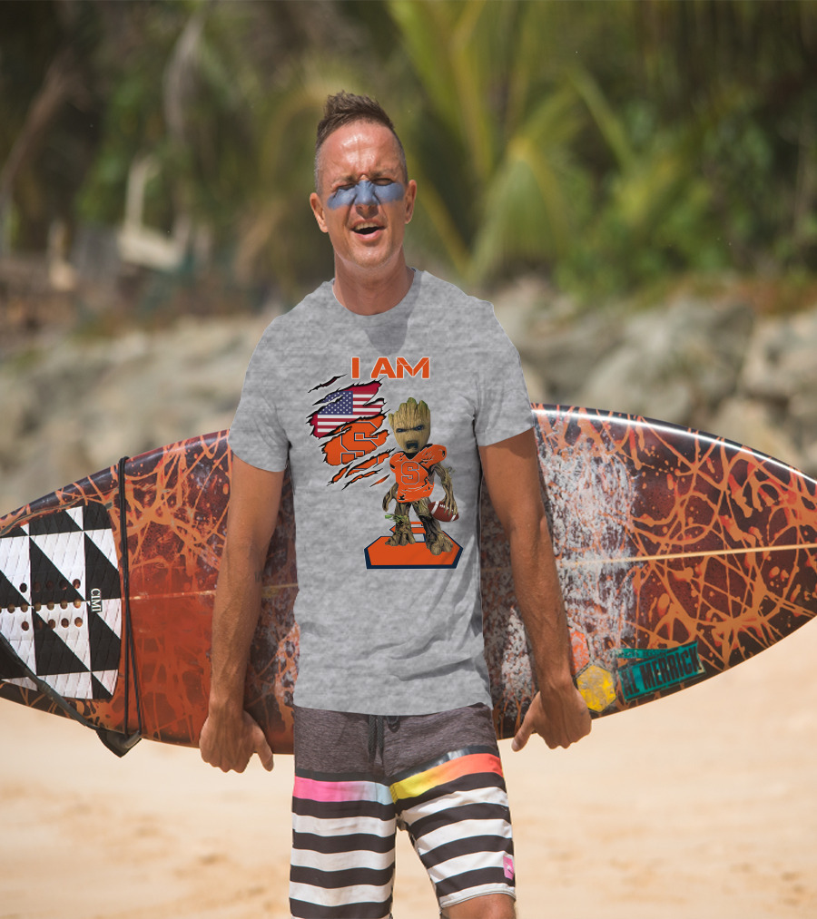 I Am Syracuse Baby Groot American Football Player With Flag And Orange S T-Shirt