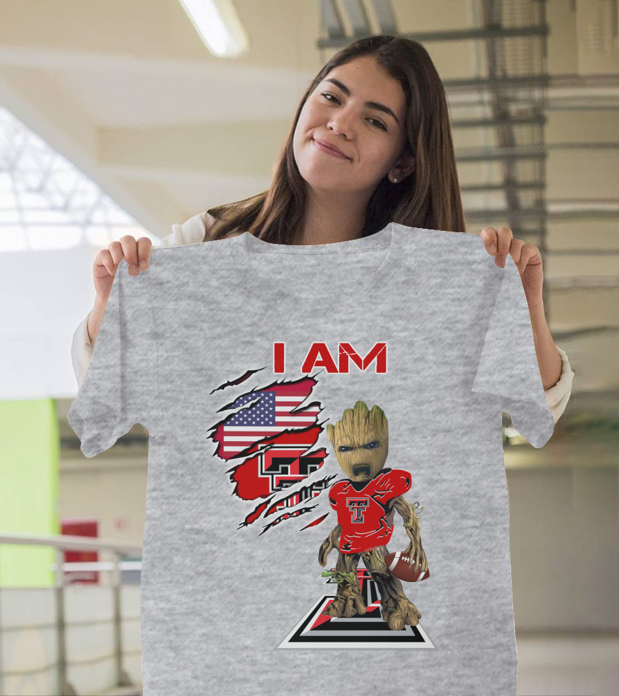 I Am Texas Tech American Football Baby Groot T-Shirt