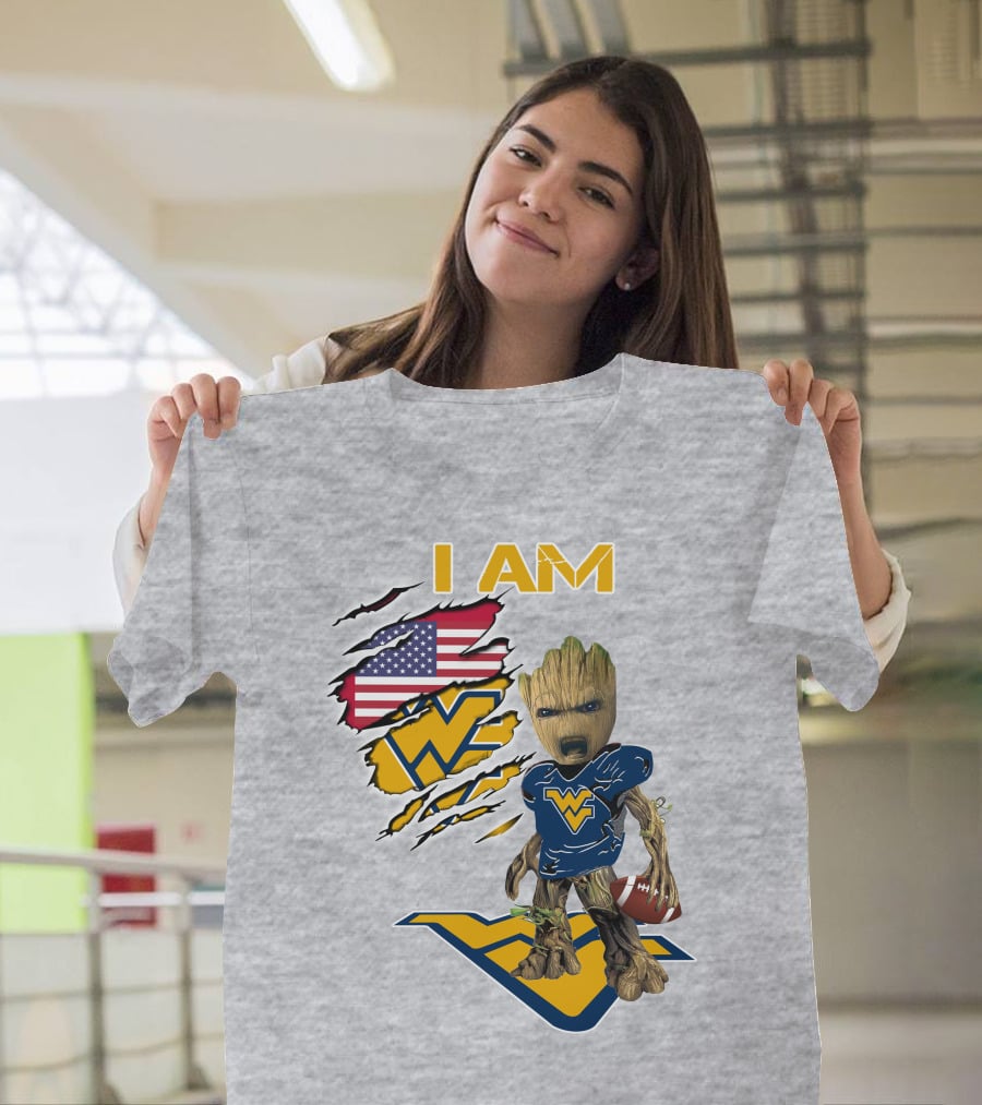 I Am West Virginia Baby Groot Football Usa Flag T-Shirt