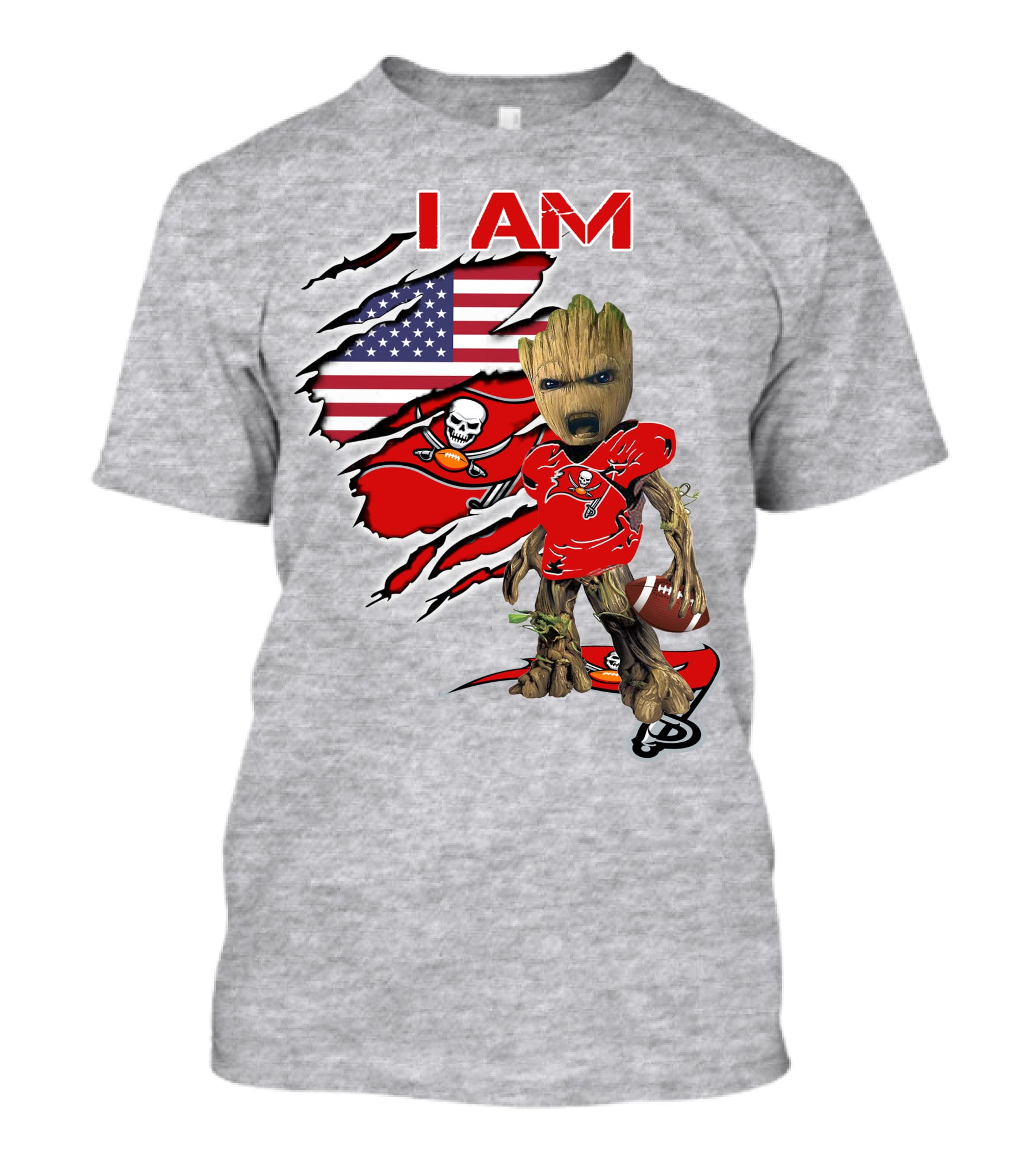 I Am Buc Baby Groot American Flag Football Buccaneers T-Shirt