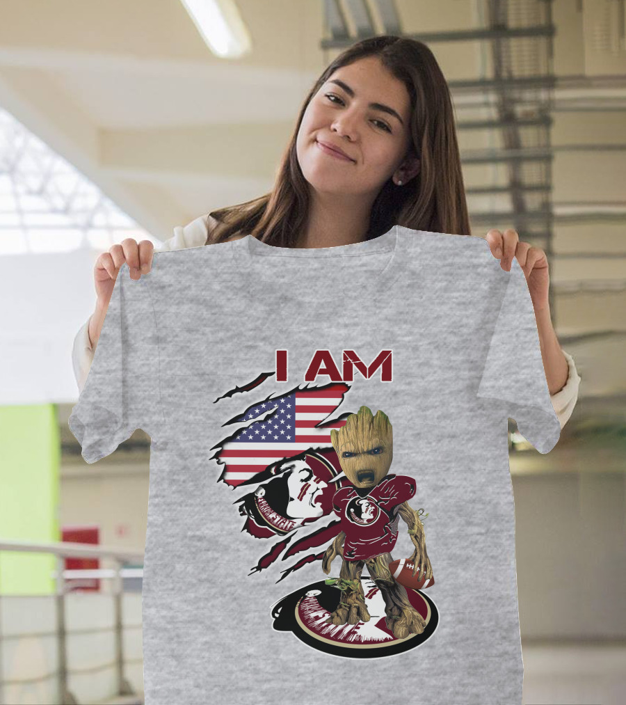 I AM Florida State Baby Groot Football American Flag T-Shirt