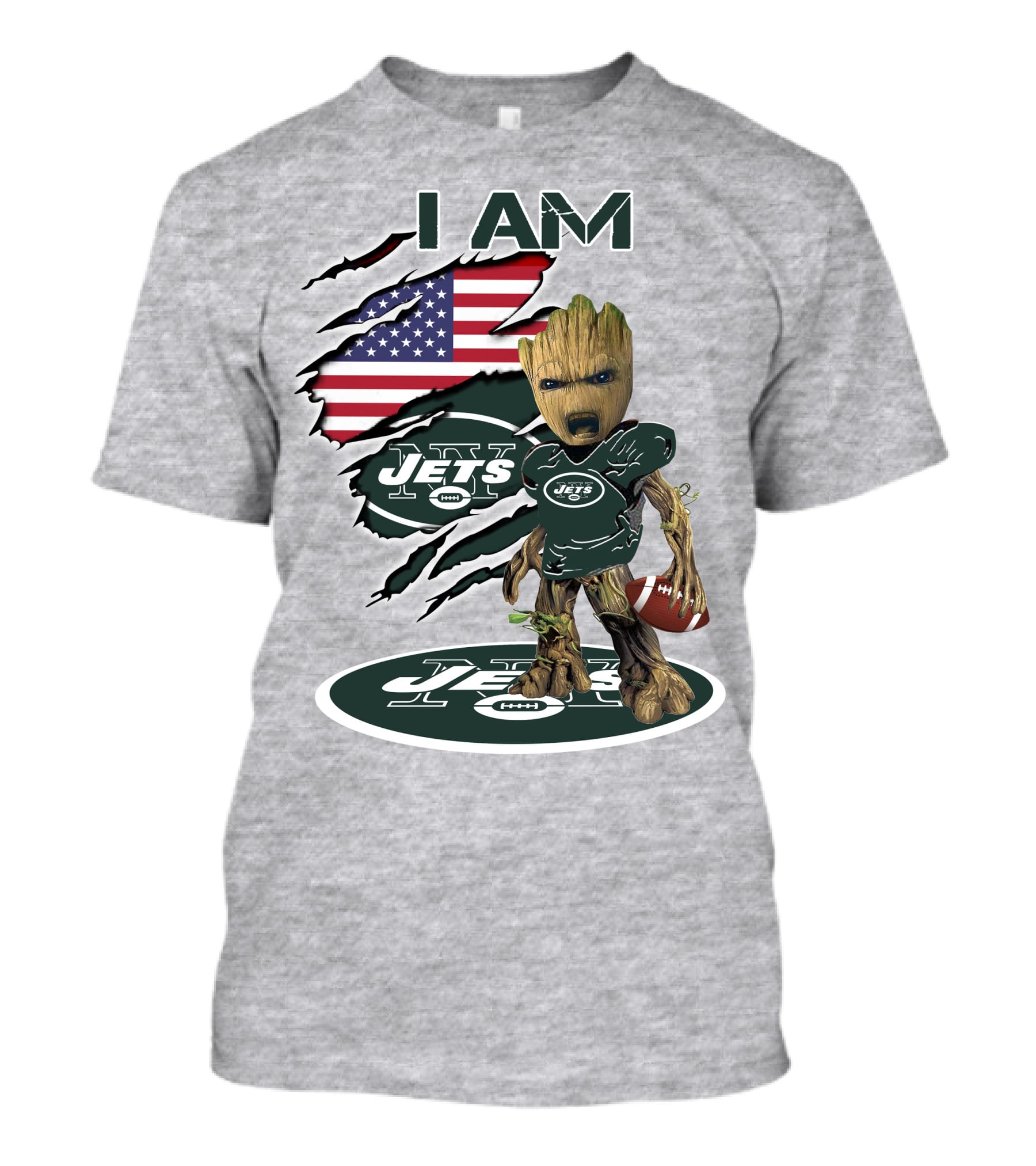 I Am Jets Baby Groot American Flag Football Fan T-Shirt