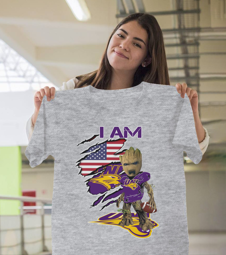 I AM Panthers Baby Groot UNI Football American Flag T-Shirt