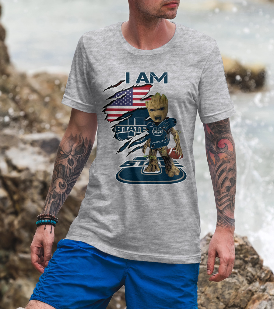 I Am Utah State Baby Groot Football Usa Flag T-Shirt