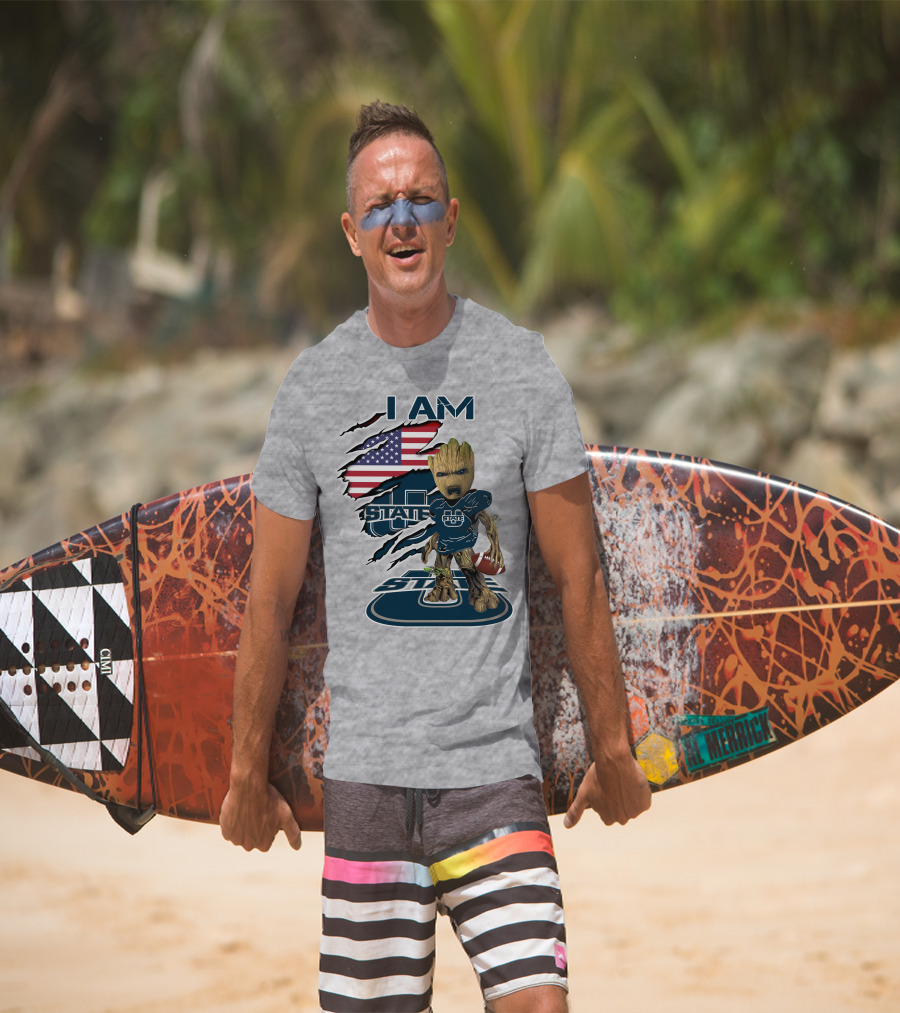 I Am Utah State Baby Groot Football Usa Flag T-Shirt