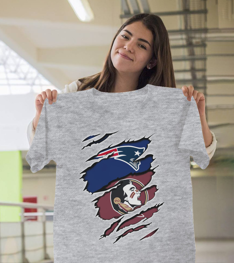 New England Patriots Florida State Seminoles Logo Mashup T-Shirt