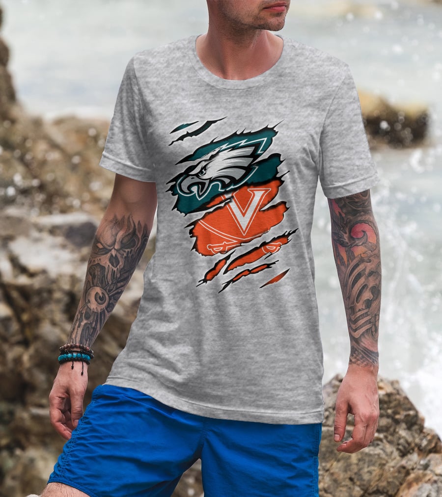 Philadelphia Eagles Virginia Cavaliers Logo Mashup T-Shirt