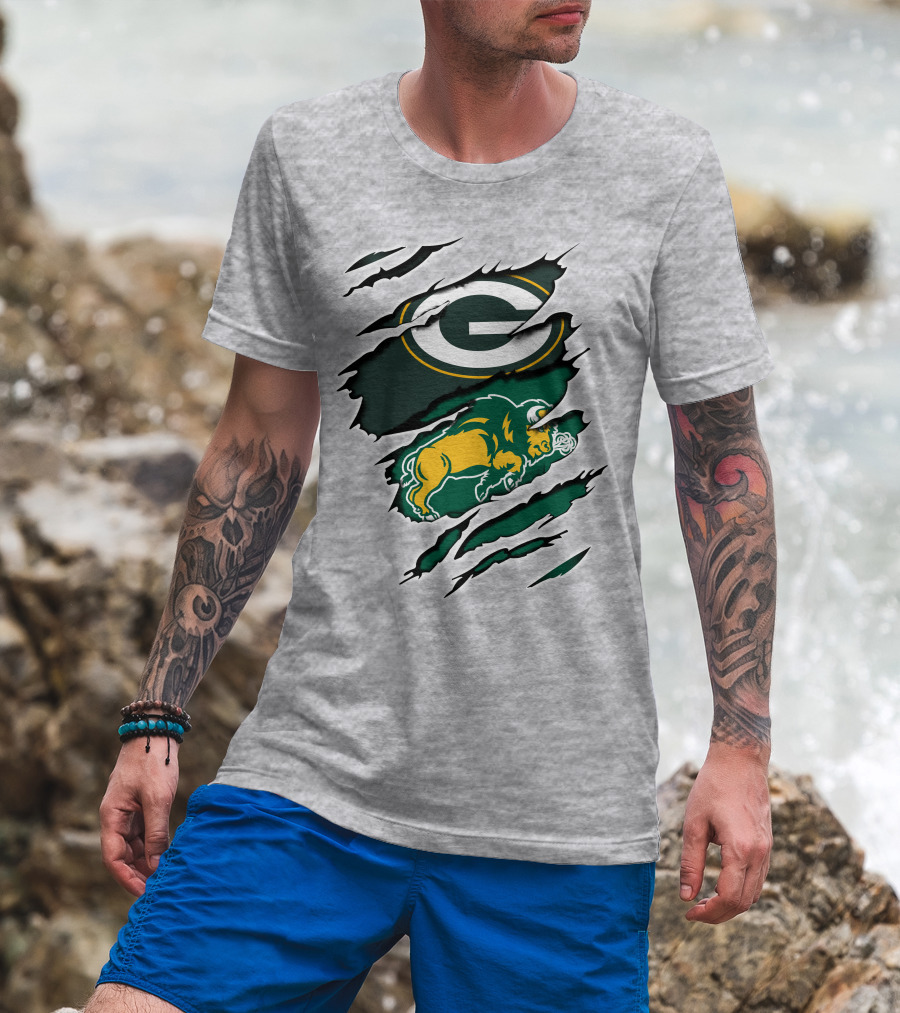 Packers Dakota Green Bay North Dakota State Bison Logo Fusion T-Shirt