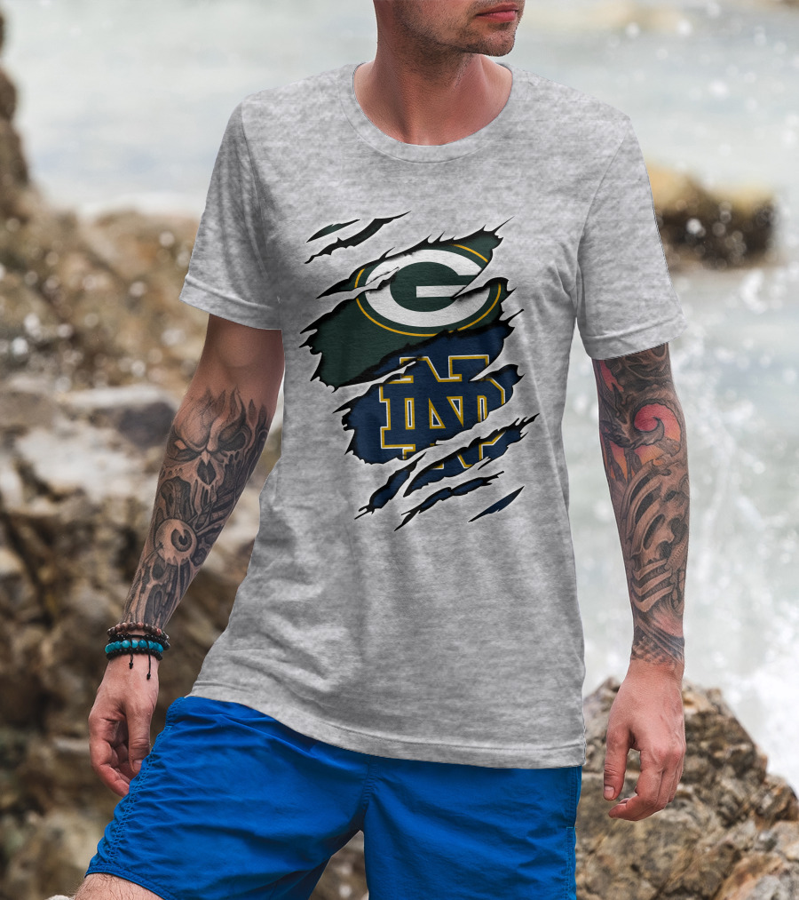 Packers Notre Dame Logo Mashup NFL College Football Fan Combo T-Shirt